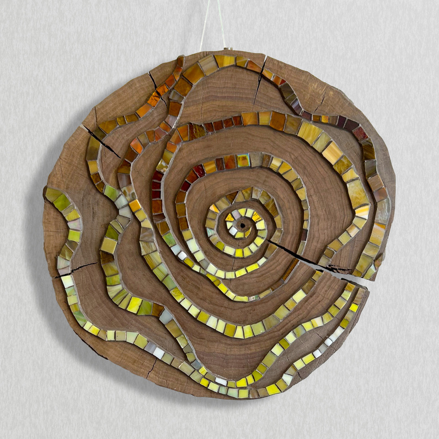 Crafted on a walnut tree stump, this mosaic reflects the complexity and interconnectedness of life’s journey.
Like the growth rings of a tree, our experiences form cycles of highs and lows, marked by moments that heal, challenge, and connect us. Some wounds pass quietly, while others leave lasting bonds that call for unity and acceptance.
The walnut tree, with its strength and layered history, mirrors our shared resilience—rooted in adaptability, connection, and the enduring wisdom of moving forward together.